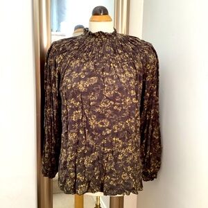 Beach Lunch Lounge smocked long sleeve turtleneck blouse.